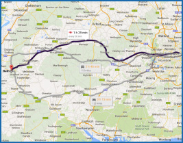 This is a map of routes from London to Bath