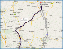 This is a map of routes from London to Cambridge