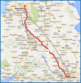 This is a map of the London to Manchester route