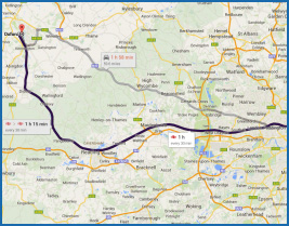 A map of the routes from London to Oxford