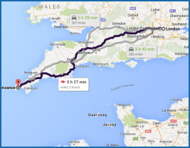 This is a map from London to Penzance