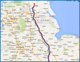 Travel route from London to York